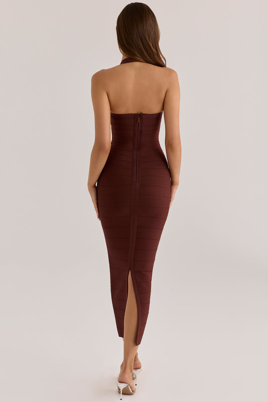 The Silhouette Burnt Sugar Halter Neck Bandage Maxi Dress