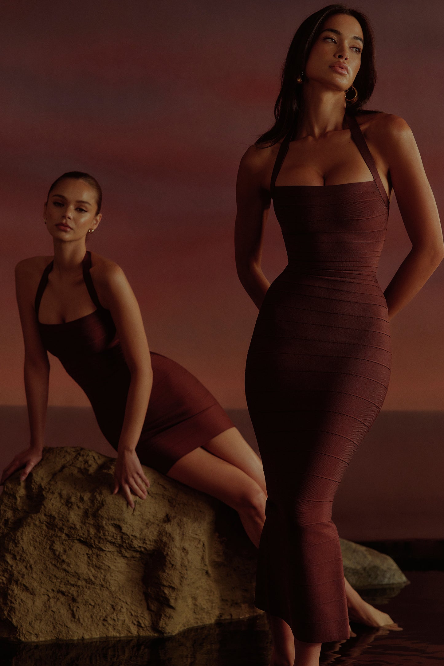 The Silhouette Burnt Sugar Halter Neck Bandage Maxi Dress