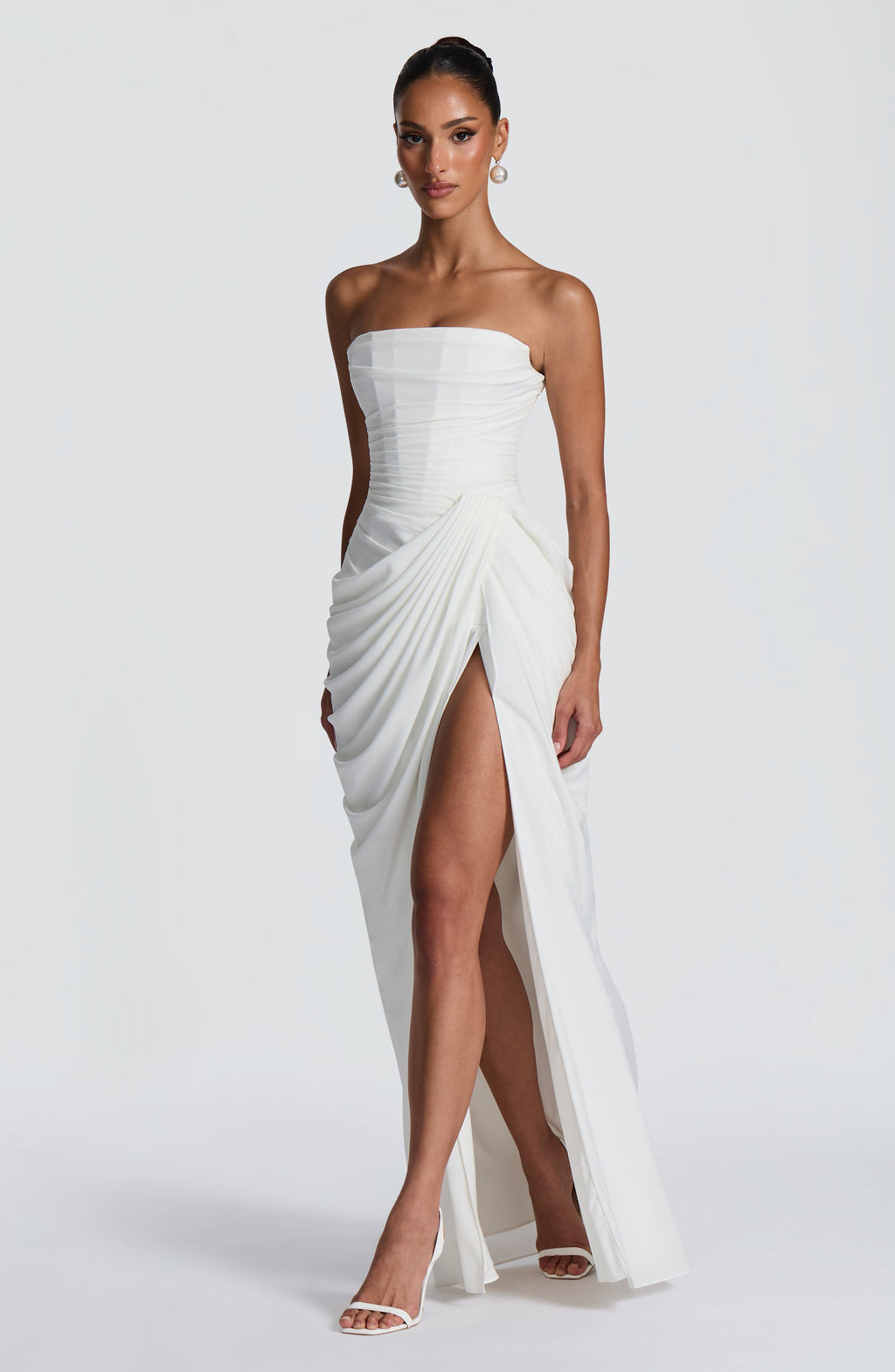 Cyra Maxi Dress in Ivory — back view with lace-up detail