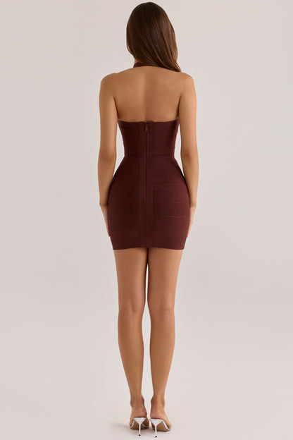 The Silhouette Burnt Sugar Halter Neck Bandage Mini Dress