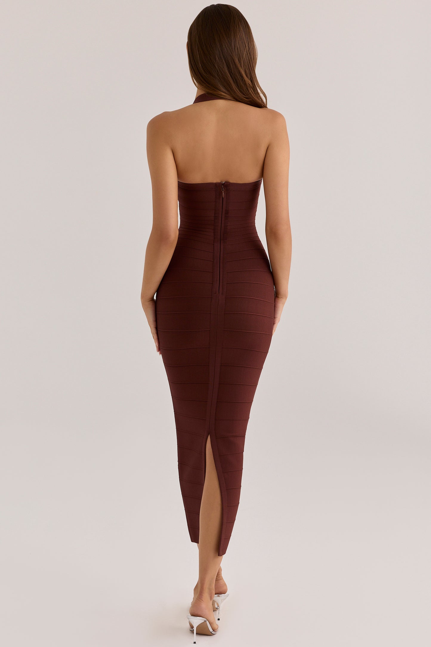 The Silhouette Burnt Sugar Halter Neck Bandage Maxi Dress