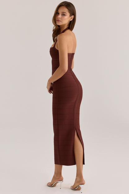 The Silhouette Burnt Sugar Halter Neck Bandage Maxi Dress