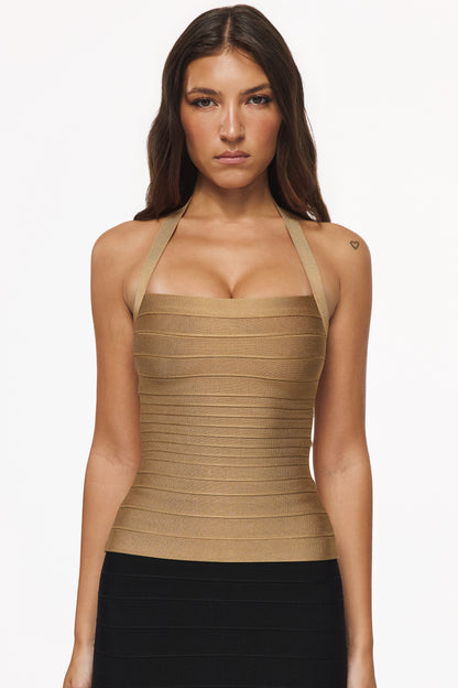 The Silhouette Gold Shimmer Halter Neck Bandage Top