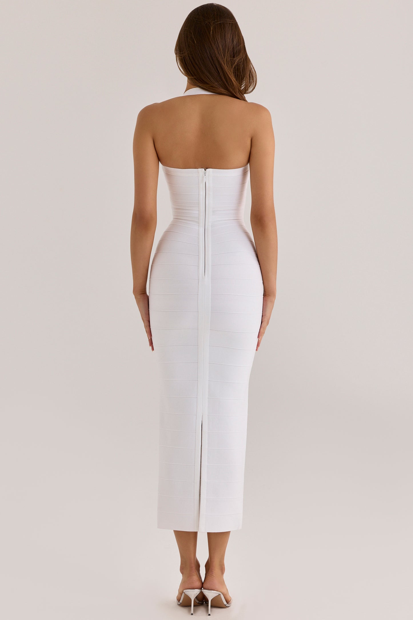 The Silhouette True White Halter Neck Bandage Maxi Dress